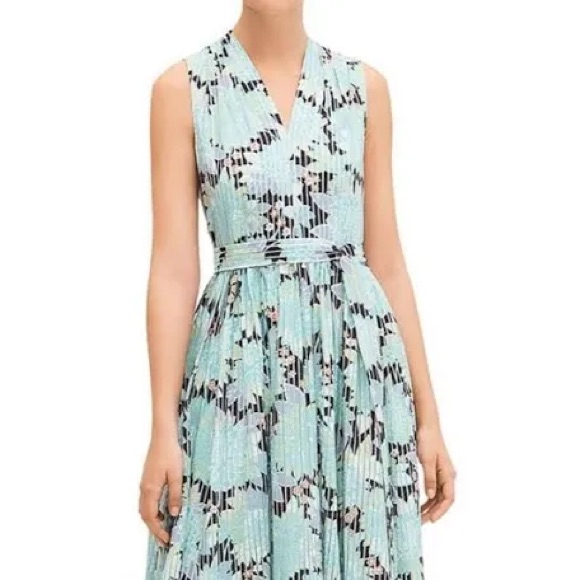 Nwot Kate Spade Mint Floral Pleated Dress